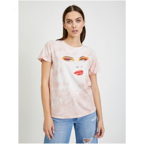 Bílo-růžové vzorované dámské tričko Guess Stargazing Easy - Dámské