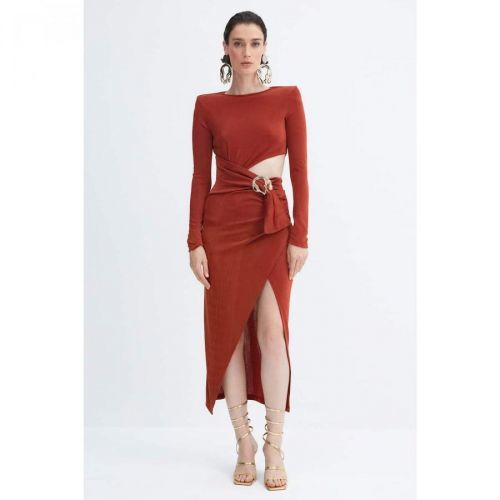 Trendyol X Zeynep Tosun Cinnamon Accessory Detailed Dress