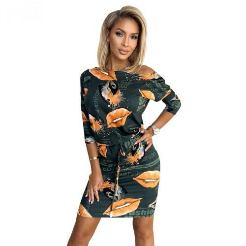 13-149 Sports dress with pockets - GREEN with orange lips