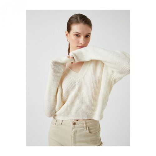 Koton Crop Sweater V-Neck Long Sleeve