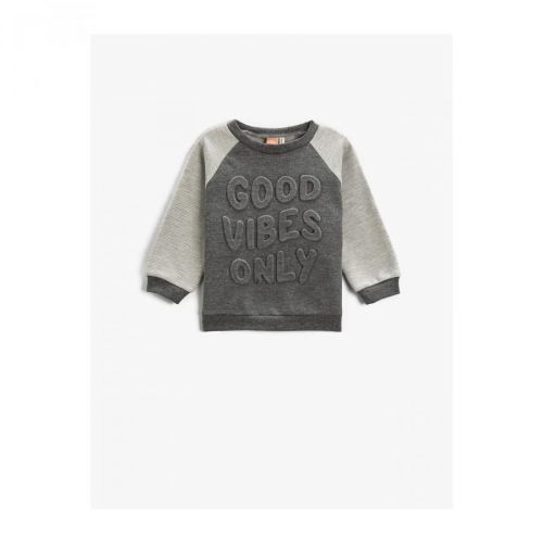 Koton Crew Neck Color Block Sweatshirt Embossed