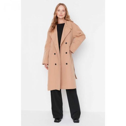Trendyol Camel Oversize Belted Trench Coat