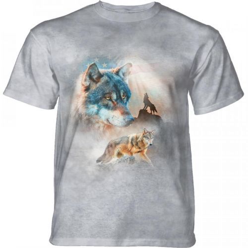 Tričko unisex The Mountain Americana Wolf Collage - šedé, 5XL