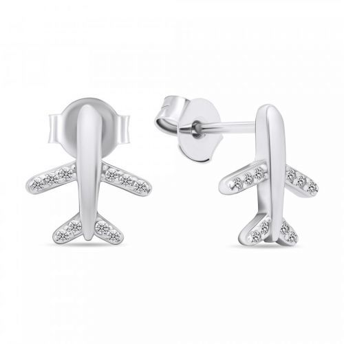 Brilio Silver Moderní stříbrné náušnice s čirými zirkony Letadla EA594W