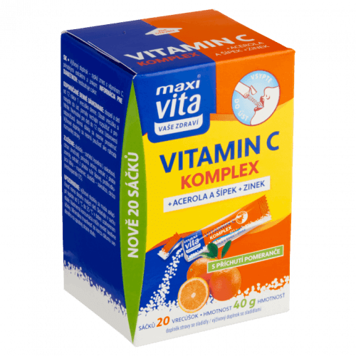 Maxi Vita Vaše Zdraví Vitamin C komplex + acerola a šípek + zinek s příchutí pomeranče 20 sáčků 40g