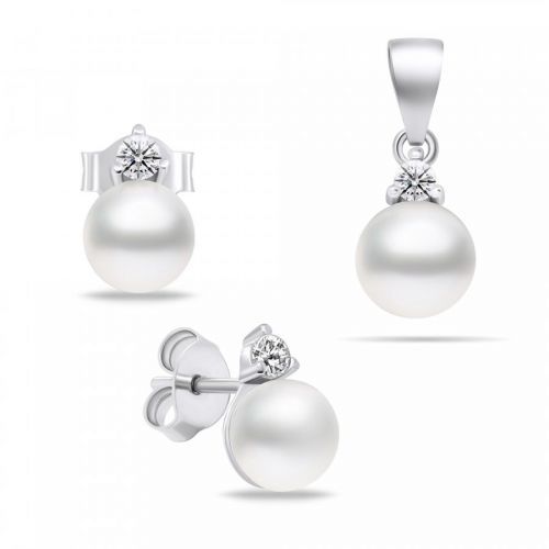 Brilio Silver Elegantní stříbrný set šperků s perlami SET227W (náušnice, přívěsek)