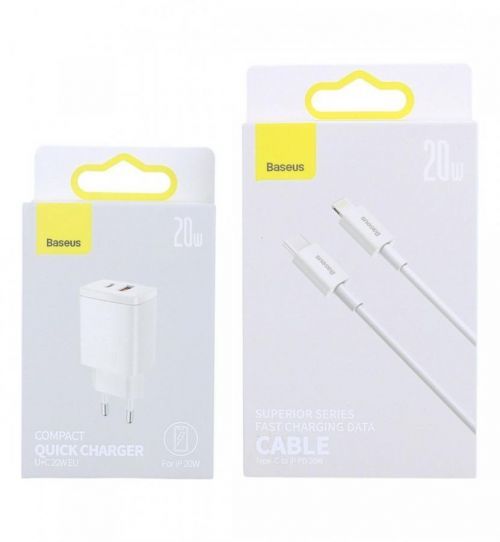 Rychlonabíječka Baseus Compact 20W pro iPhony včetně datového kabelu bílá 85169
