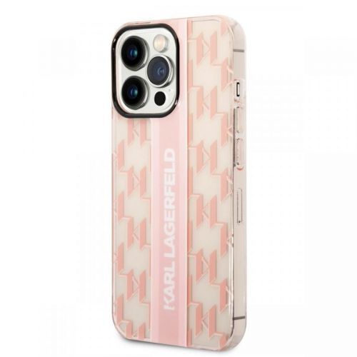 Karl Lagerfeld Monogram Vertical Stripe Zadní Kryt pro iPhone 14 Pro Pink