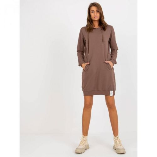 Basic brown sweatshirt dress with a hood