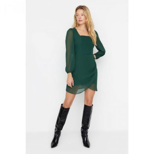Trendyol Emerald Green Square Collar Dress