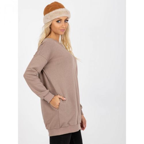 Basic dark beige long sweatshirt with pockets