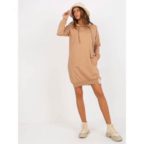 Basic camel cotton sweatshirt dress