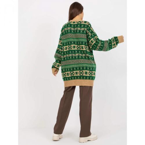 Green and camel warm oversize cardigan