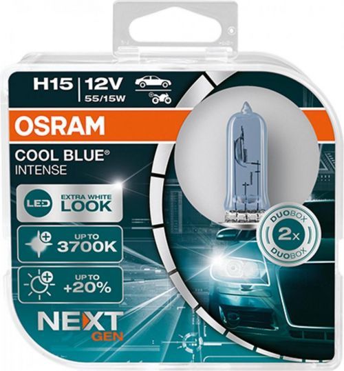 OSRAM H15 12V 15/55W PGJ23t-1 Cool Blue INTENSE NextGeneration 3700K plus 100procent 2ks 64176CBN-HCB 4062172215008