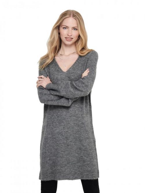 Jacqueline de Yong Dámské šaty JDYELANORA Relaxed Fit 15207844 Dark Grey Melange XS