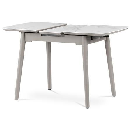 Autronic HT-401M WT Jídelní stůl 110+30x75 cm, keramická deska bílý mramor, masiv, šedý vysoký lesk
