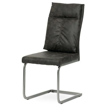 Autronic DCH-459 GREY3 Jídelní židle, šedá látka v dekoru vintage kůže, kovová podnož, broušený nikl