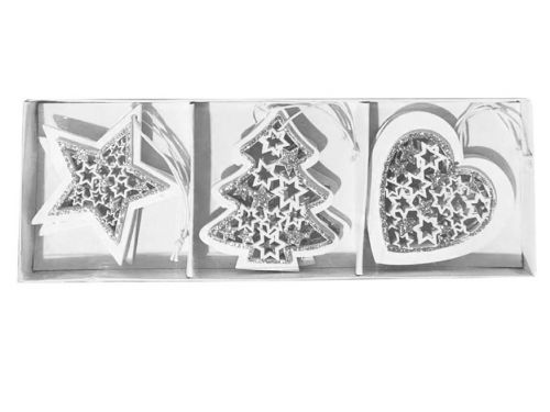 MFP 8886262 Ozdoby dřevěné bílé s glitrem 9ks/7,5cm mix