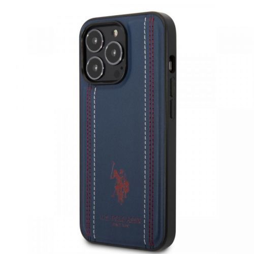 U.S. Polo PU Leather Stitched Lines Zadní Kryt pro iPhone 14 Pro Max Navy