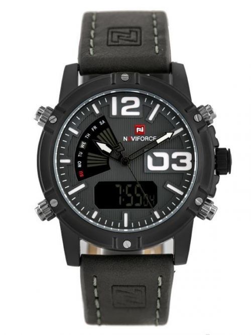 Naviforce Pánské digitální a analogové hodinky s ukazazelem datumu, podsvícením, se stopkami a budíkem a krabičkou Heirram černá
