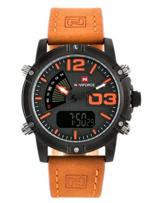 Naviforce Pánské digitální a analogové hodinky s ukazazelem datumu, podsvícením, se stopkami a budíkem a krabičkou Cyclone oranžová
