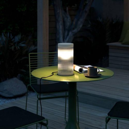 Nordlux Stolní lampa Coupar pro venkovní použití, písková, plast, hliník, E27, 25W, K: 25cm