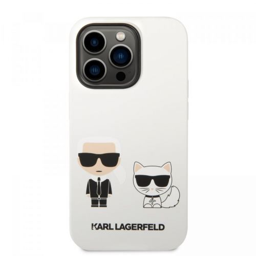 Silikonové pouzdro Karl Lagerfeld and Choupette Liquid Silicone pro Apple iPhone 14 Pro, bílá