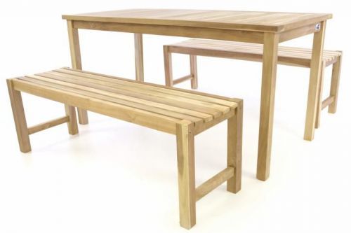 Divero Zahradní set lavic a stolu - neošetřené týkové dřevo - 150 cm