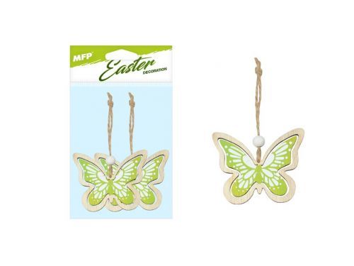 MFP 2221616 Motýli závěs 2ks/7cm zelení dřevo