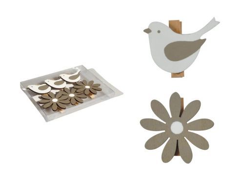 MFP 2221610 Kolíčky pták+kytka 6ks/3,5-4,5cm dřevo