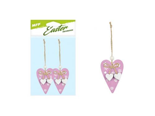 MFP 2221620 Srdíčka závěs 2ks/8cm růžová dřevo