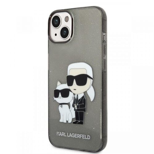 Karl Lagerfeld IML Glitter Karl and Choupette NFT Zadní Kryt pro iPhone 14 Plus Black