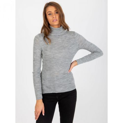 Ladies' gray melange striped turtleneck sweater