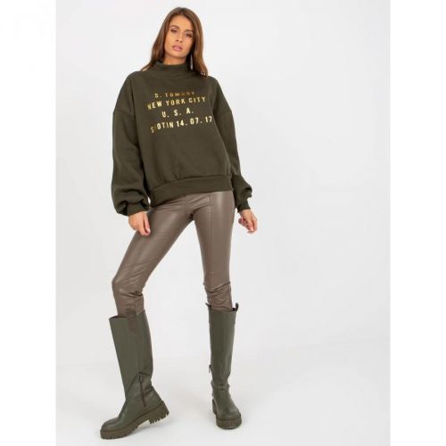 Khaki sweatshirt with a printed design and wide sleeves