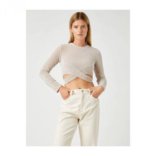 Koton Crop Long Sleeve T-Shirt Window Detailed