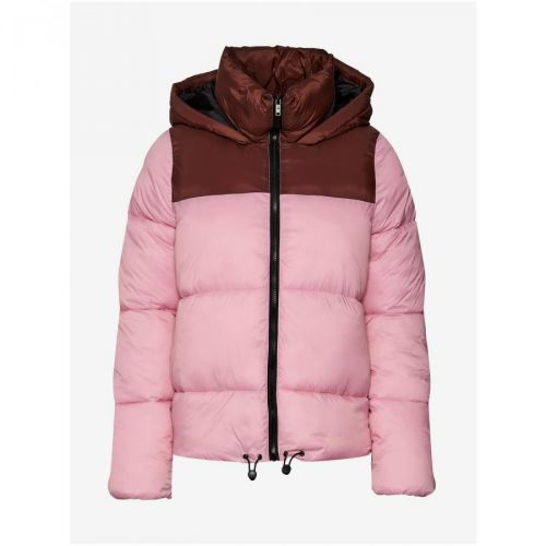 Hnědo-růžová prošívaná zimní bunda s kapucí Noisy May Ales - Dámské