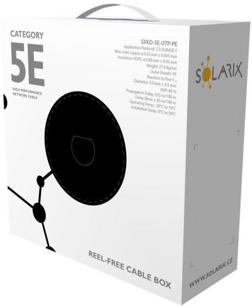 Solarix Instalační kabel Solarix venkovní UTP, Cat5E, drát, PE, box 100m SXKD-5E-UTP-PE (27724191)