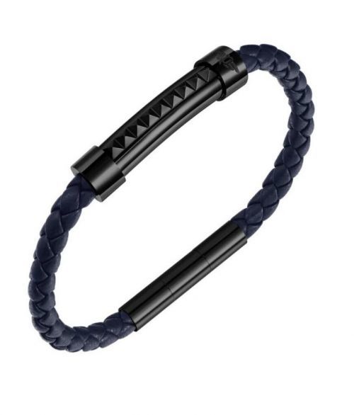 Police Tmavě modrý kožený náramek Rock Rebel PEAGB0001411/2 18 cm