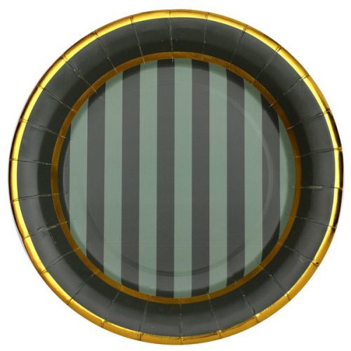 Talíře papírové s pruhy tmavě zelené-zlaté 22,5 cm 10 ks