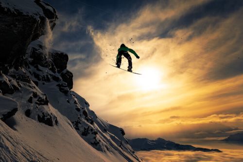 Jakob Sanne Umělecká fotografie Sunset Snowboarding, Jakob Sanne, (40 x 26.7 cm)