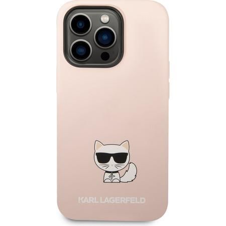 Karl Lagerfeld Liquid Silicone Choupette kryt iPhone 14 Pro růžový