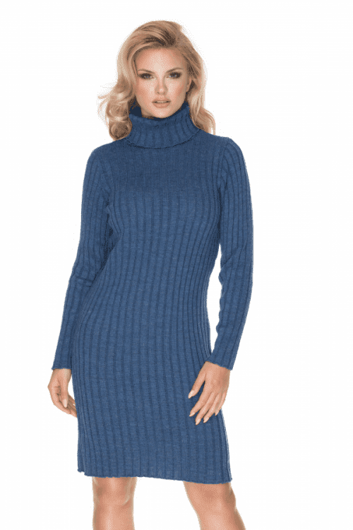 PeeKaBoo Dámské pletené svetrové šaty s rolákem Dorog jeansová univerzální