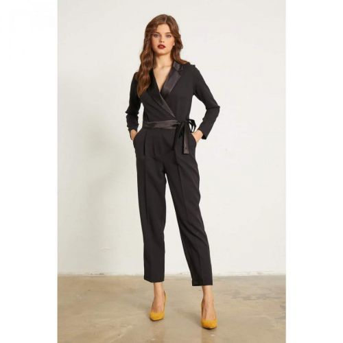 Gusto Satin Collar Jumpsuit - Black