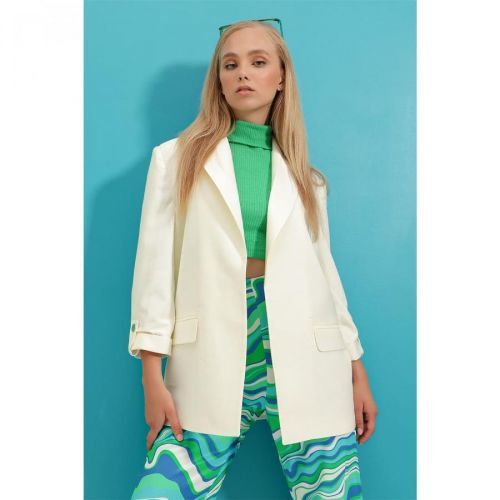 Trend Alaçatı Stili Women's Ecru Lined Button Detailed Blazer Woven Jacket