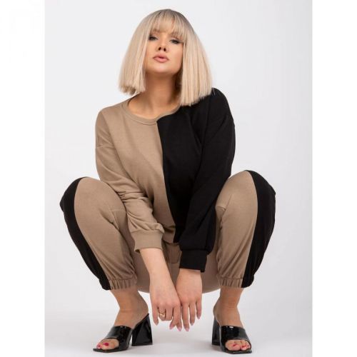 Dark beige and black plus size sweatshirt set from Amishi