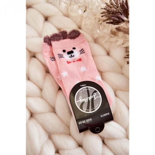 Children's Socks With Stars With Teddy Bear Pink