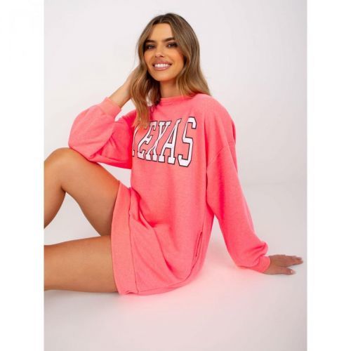 Fluo pink sweatshirt with a print and pockets