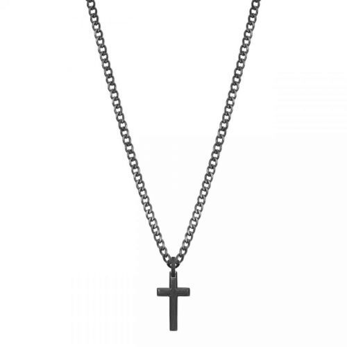 Brosway Módní černý náhrdelník s křížkem Ink BIK20