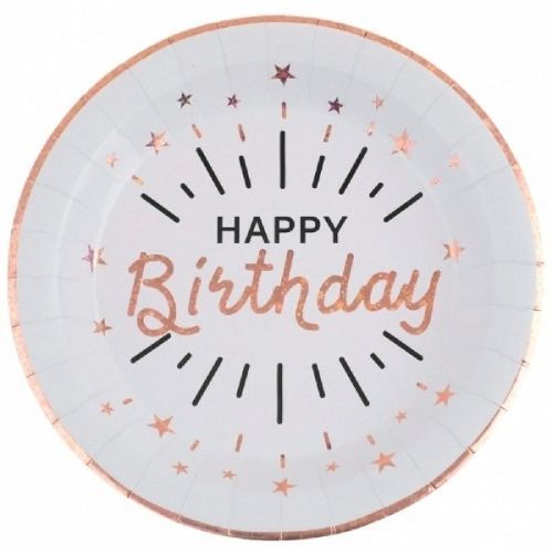 Talíře papírové Happy Birthday Sparkling Rose Gold 22,5 cm 10 ks