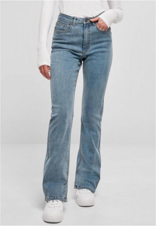 Ladies Highwaist Straight Slit Denim Pants - tinted lightblue washed 26